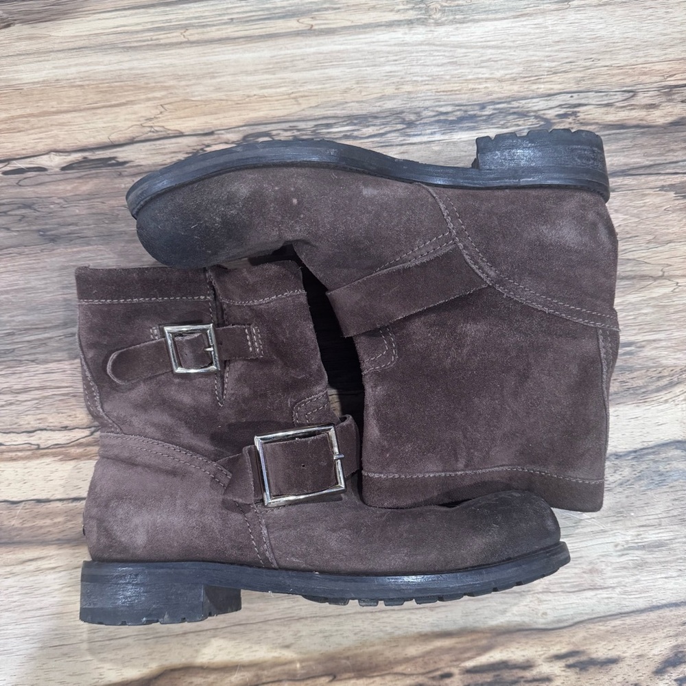 Jimmy Choo Brown Suede Boots with Gold Accent